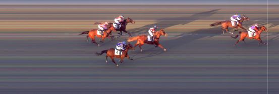 Målfoto for løp 1 på bane BI den 13.04.2021