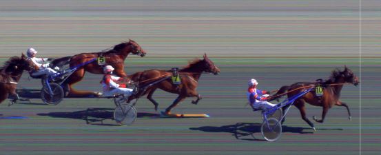 Målfoto for løp 1 på bane BI den 19.04.2021