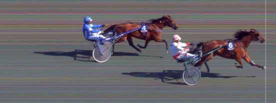 Målfoto for løp 2 på bane BI den 19.04.2021