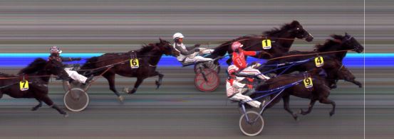 Målfoto for løp 1 på bane BI den 12.07.2023